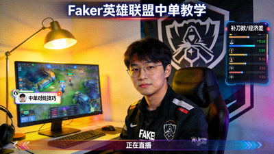 Faker英雄联盟中单教学直播画面